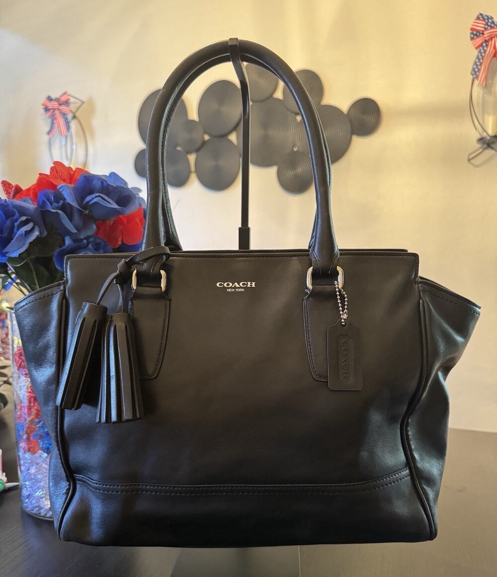 Black Leather Coach Candace Carryall Handbag